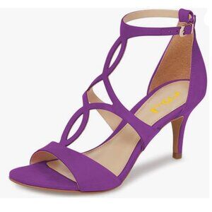 FSJ Purple Strappy Ankle Strap Sandals Open Toe Kitten Heel Caged Cutout Shoes